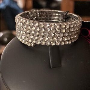 Paparazzi Wide Crystal Pavé Coil Bracelet - Silver Sparkle